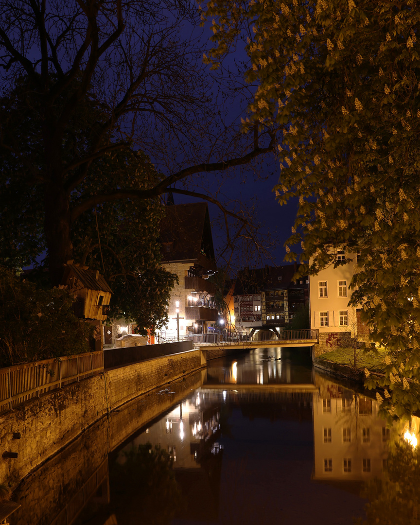 Die Krämerbrücke in Erfurt bei Nacht 