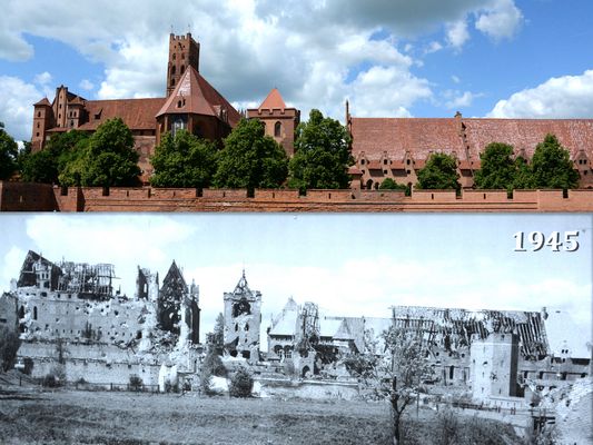 Die Marienburg nach dem Krieg 1945 und 2014