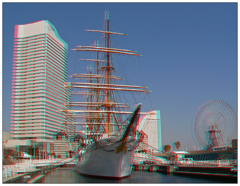 Die Nippon Maru in Yokohama - Farbanaglyphe