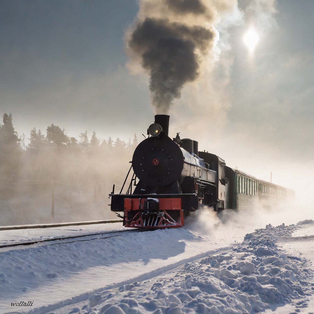 Die nostalgische Dampflok im Schnee