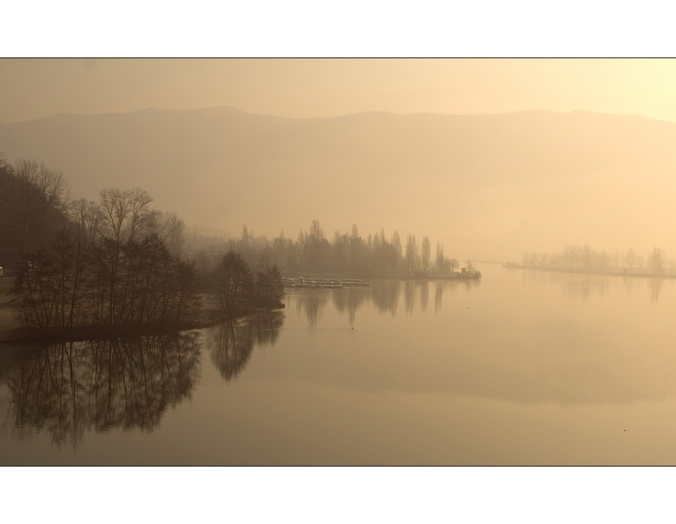 Die Rhone im Nebel