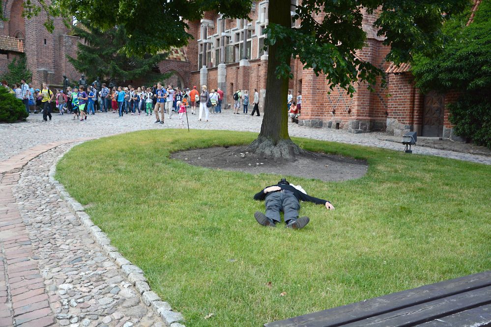 Die riesige Marienburg läßt diesen Besucher ermattet einschlafen.