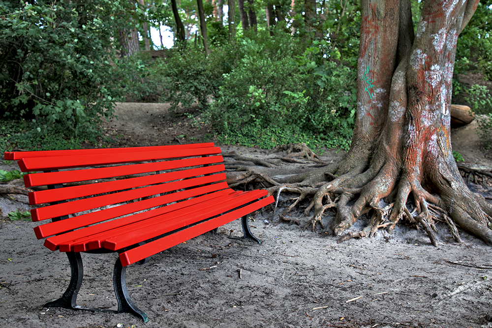 Die rote Bank am See