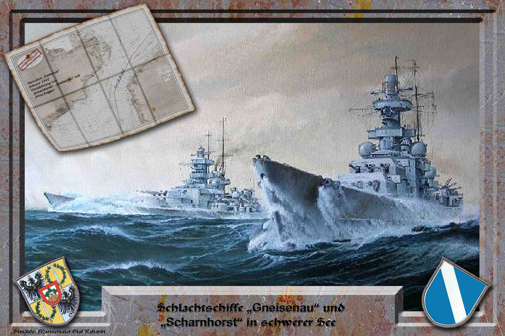 Die Schlachtschiffe "Gneisenau" und "Scharnhorst" in schwerer See