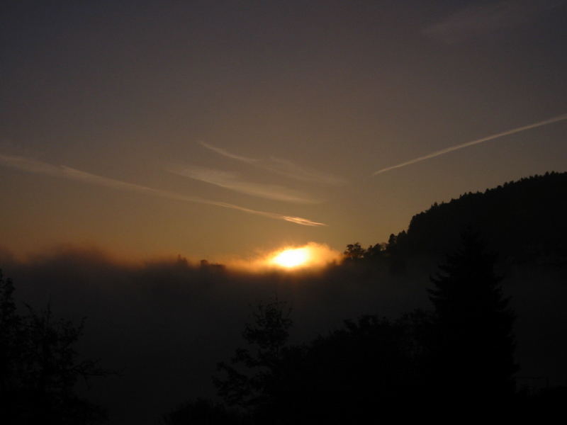 Die Sonne bricht durch den Nebel