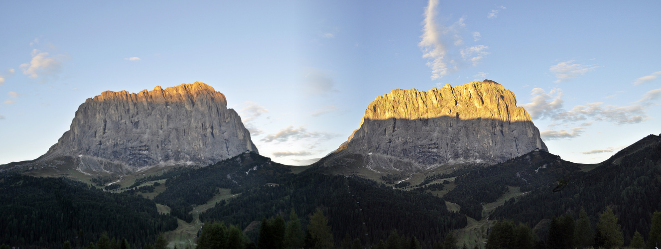 die Sonne erreicht den Langkofel