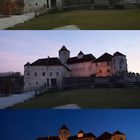 Die Sonne geht unter, die Nacht erwacht auf der Burg in Burghausen