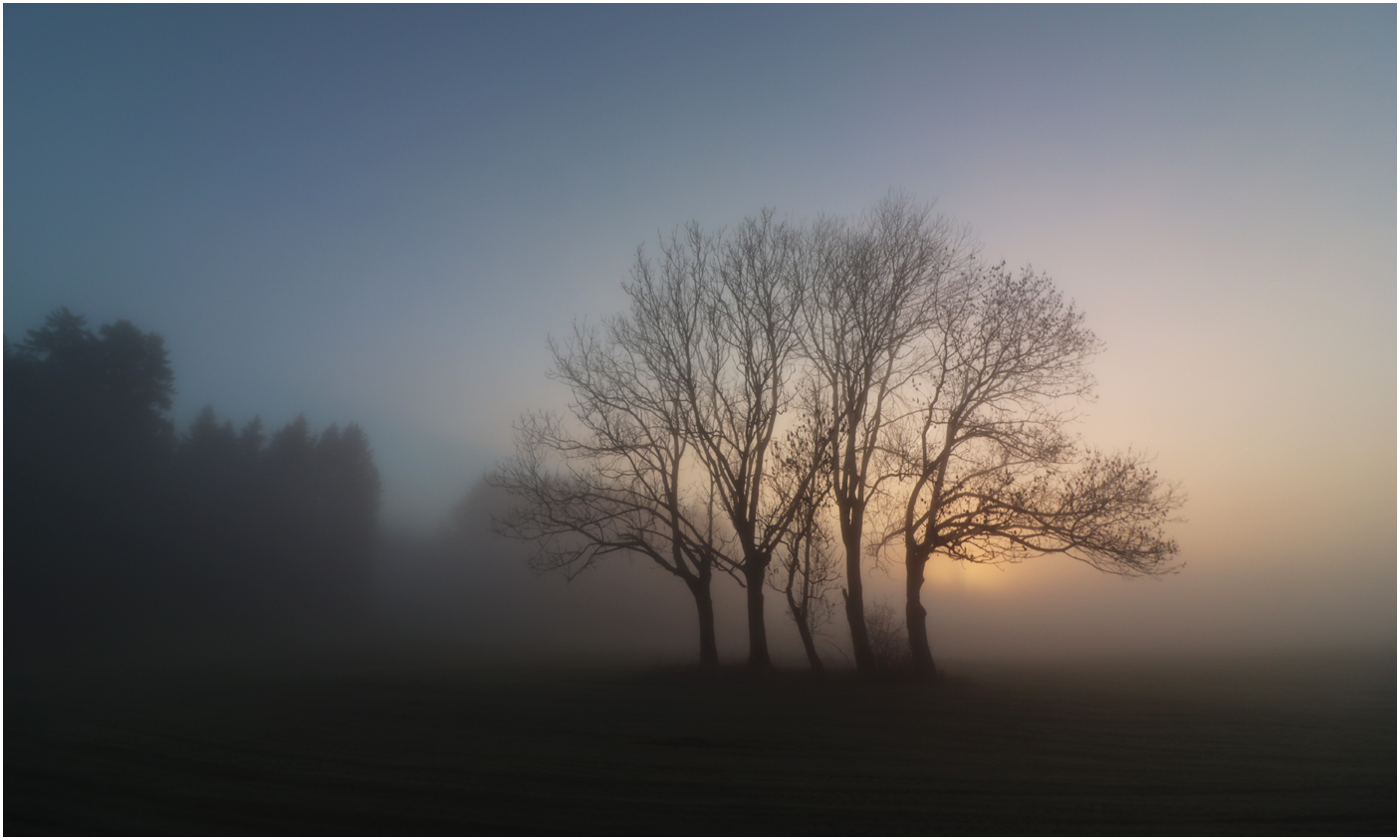 Die Sonne kämpft sich durch den Nebel.