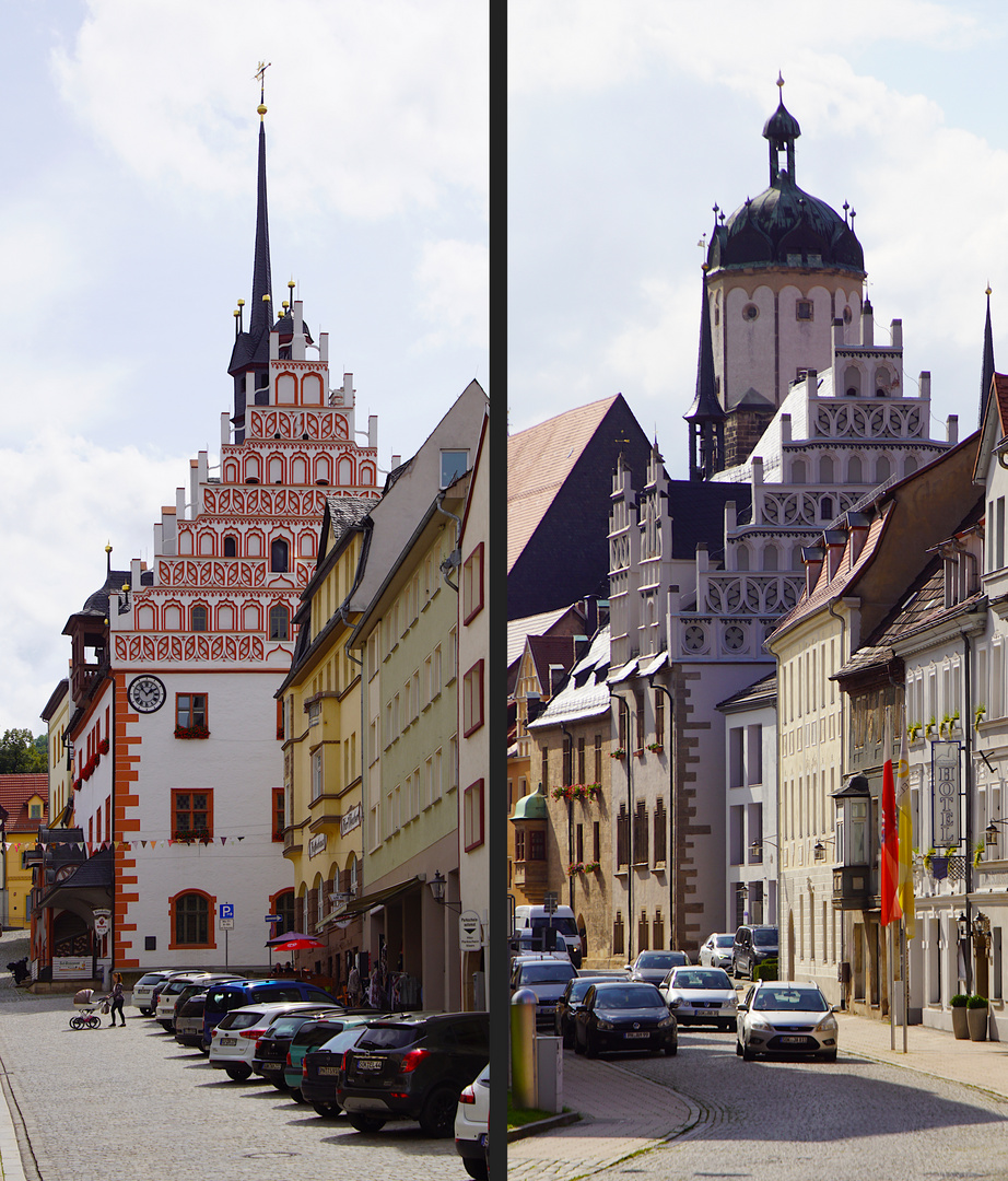 Die Staffelgiebel der Rathäuser in Pößneck und Neustadt