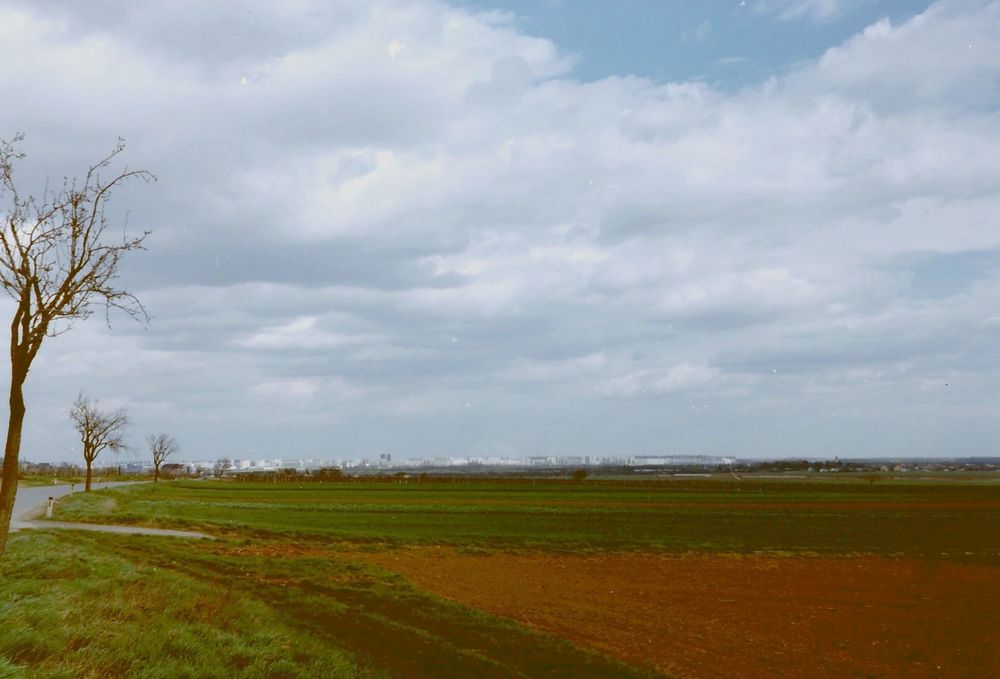 Die Straße von Prellenkirchen nach Berg über Kittsee,Im Hintergrund Bratislava-Petrschalka !