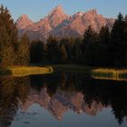 Die Tetons spiegeln sich in totem Arm des Snake Rivers