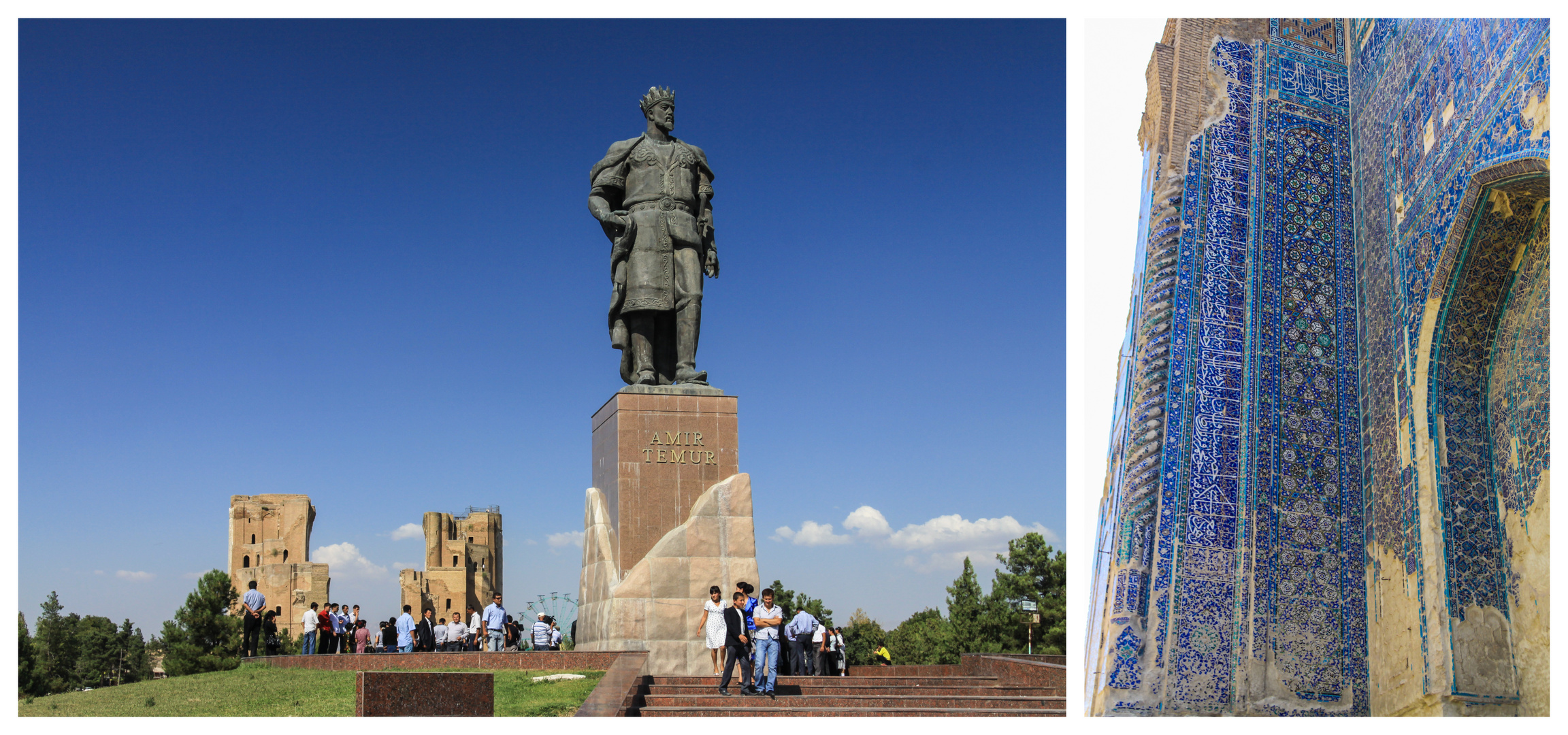 Die Timur-Statue und der Oq Saroy Palast in Shahrisabz