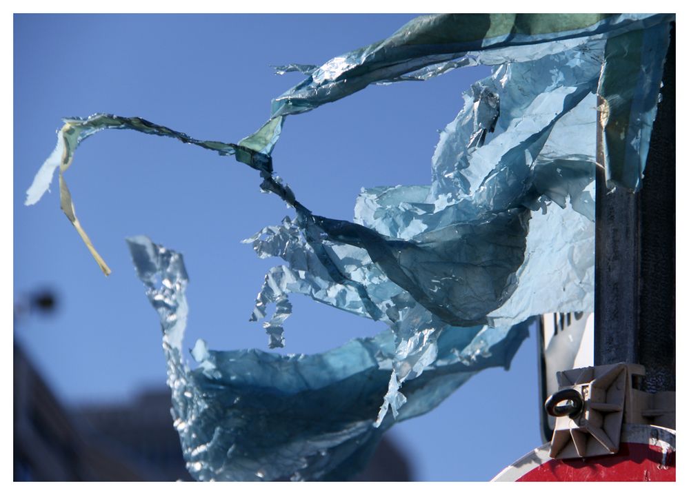 die Tüte flattert im Wind