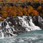 Die Wasserfälle Hraunfossar in Island im Herbst
