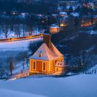 Die Weinbergkirche in Pillnitz im Schnee 2021.