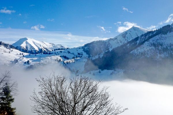 Die winterliche Bergwelt über dem Nebel ...