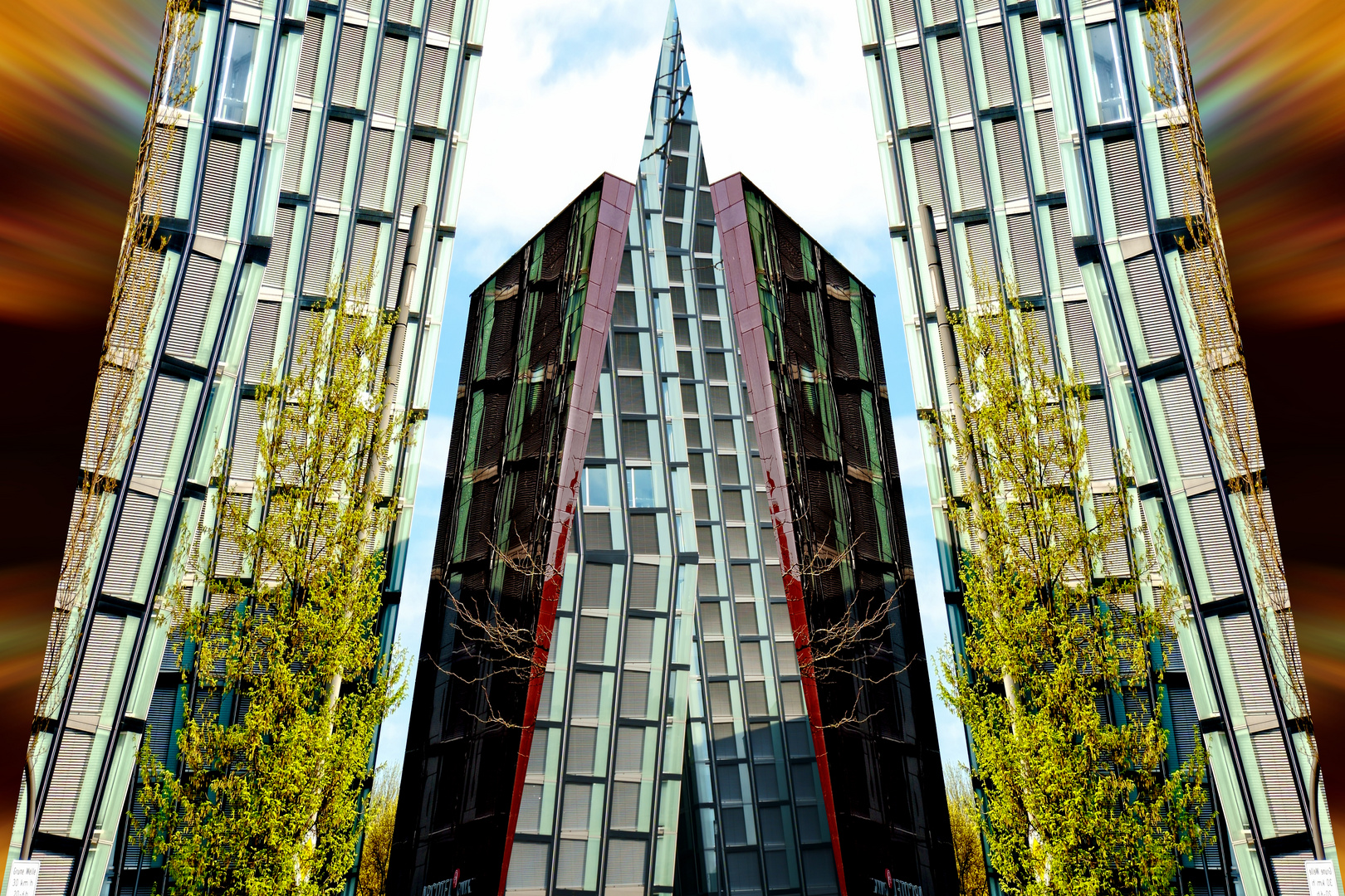 Dienstag ist Spiegeltag - Digitales Spiegelexperiment mit einem Foto von einem Gebäude in Hamburg