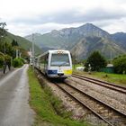 Diesel railcar leaving Toraño in Asturias, Northern Spain.