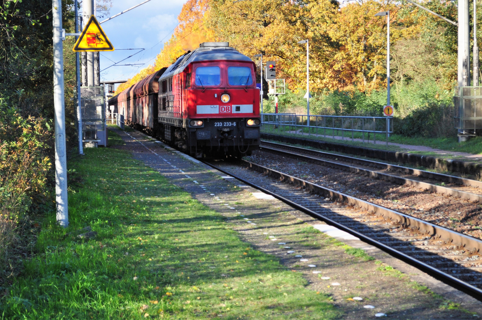 Diesellok Baureihe 233 233-6 in Richtung Bitterfeld mit Güterzug am Haken
