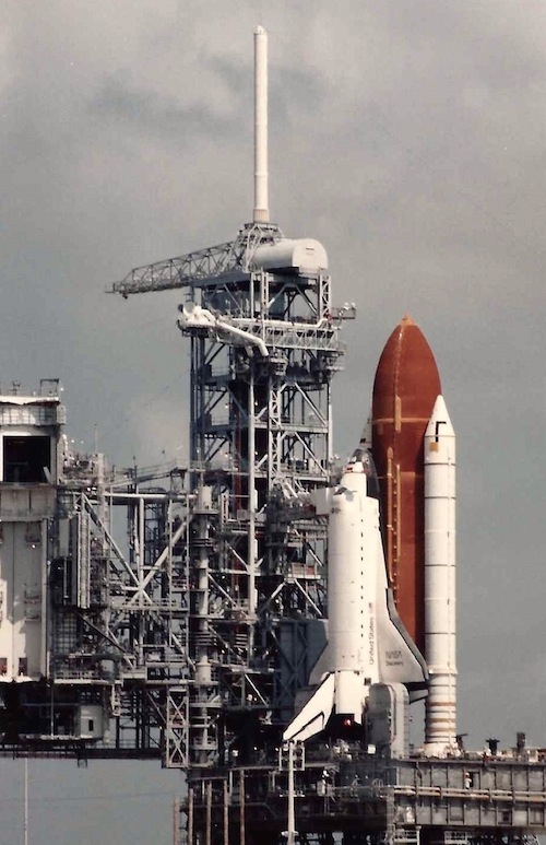 Discovery sitting on the shuttle pad