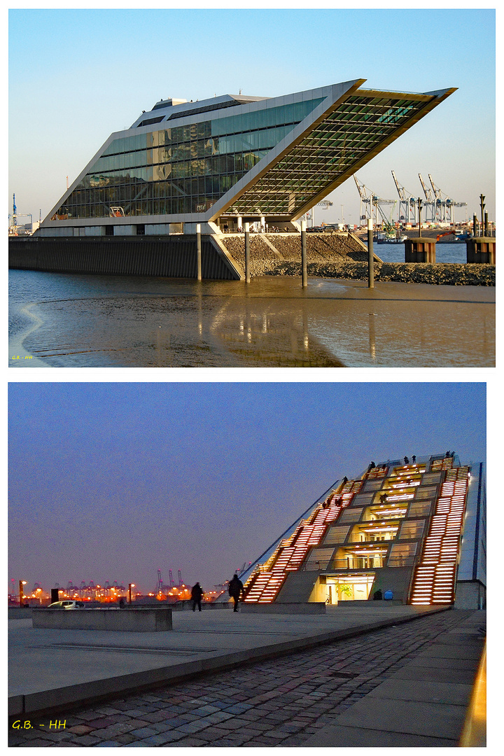 "Dockland"; Hamburg.....kurz vor ..und kurz nach dem Sonnenuntergang ..in 2 Perspektiven...