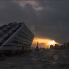 dockland mit sonnenuntergang