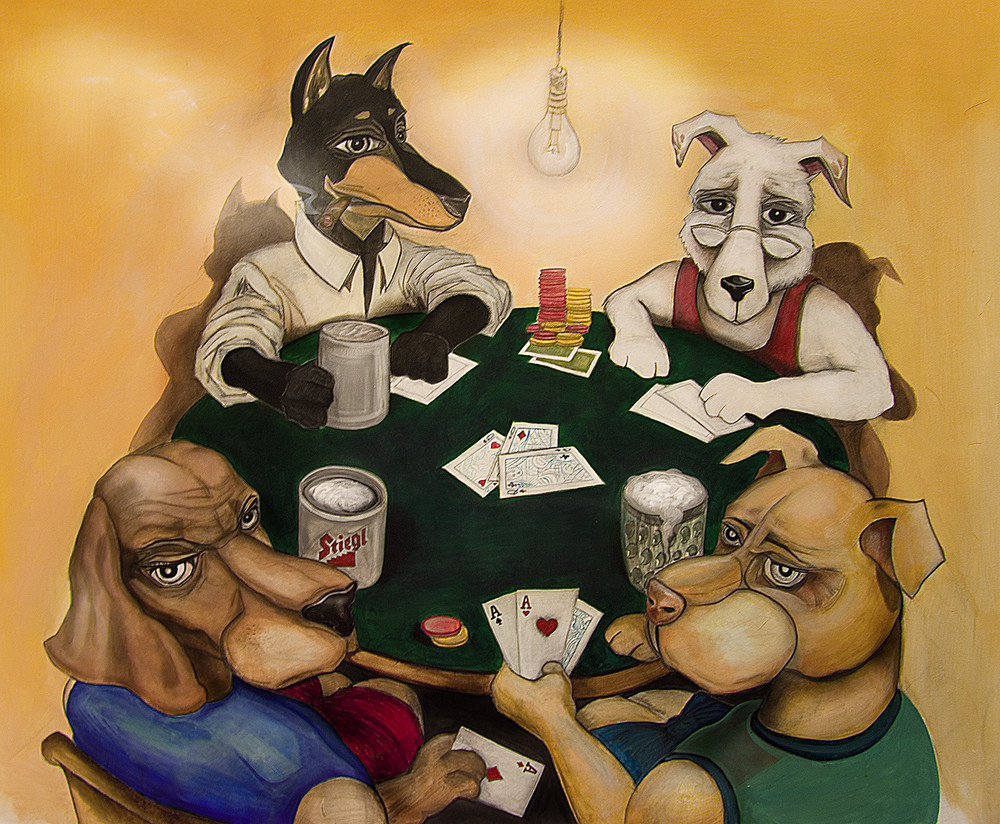 dogs playing cards