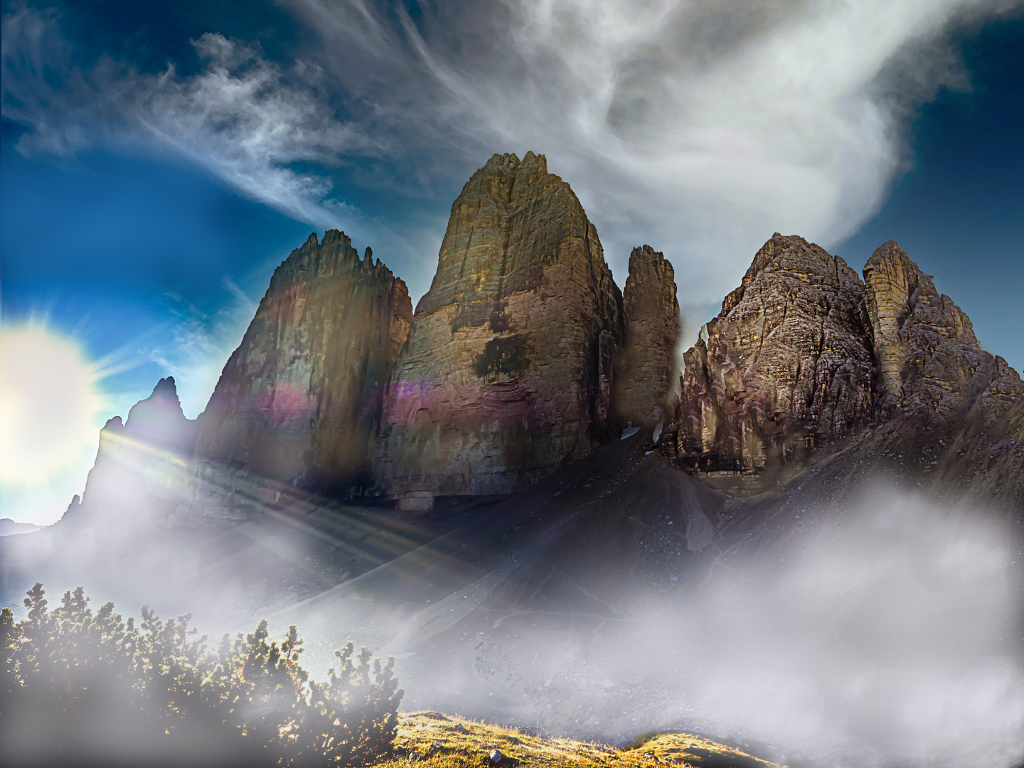 Dolomiten Drei Zinnen Nordseite  Sonnenaufgang