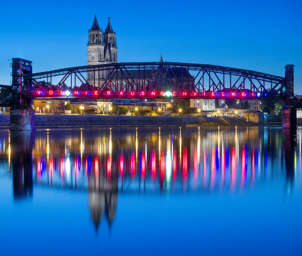 Dom und Hubbrücke in Magdeburg Foto & Bild nacht, nachtaufnahme