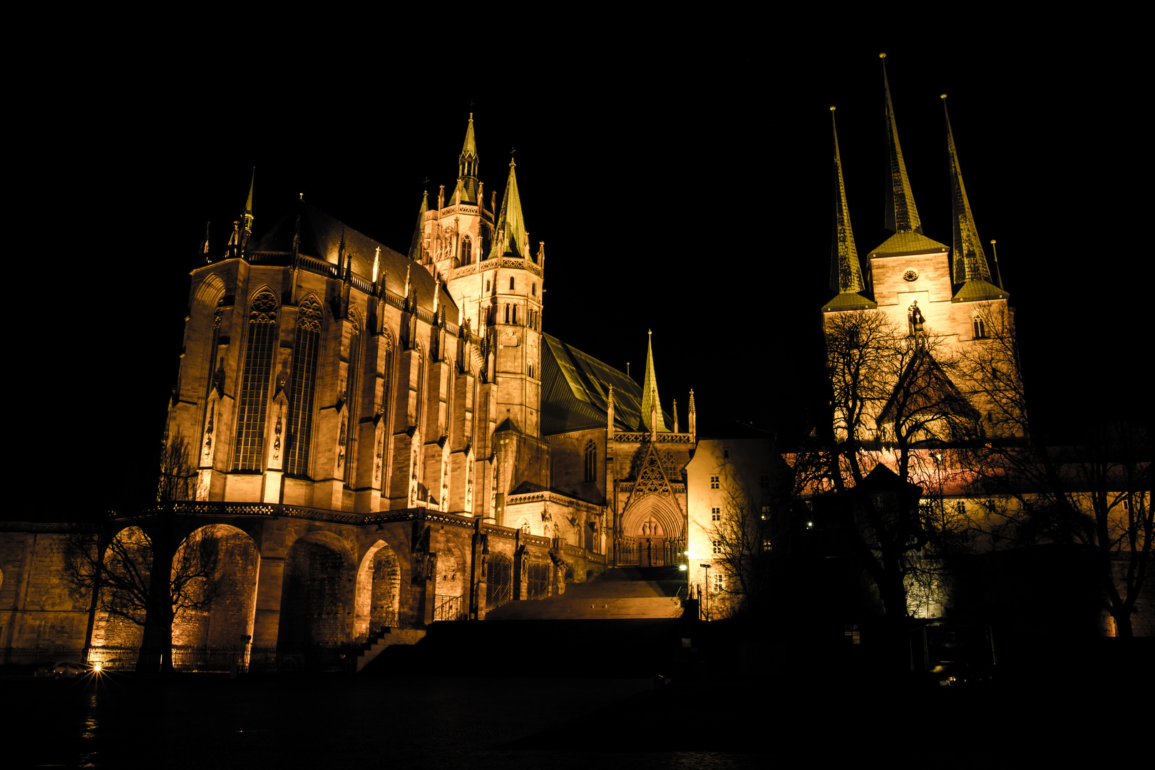 Dom und Severikirche bei Nacht