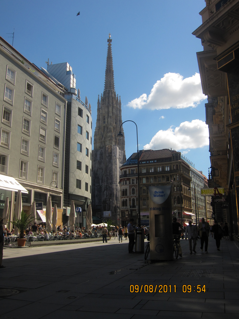 Dom zu St. Stephan Südturm vom Graben aus gesehen