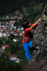 Dominik gleich am Ziel