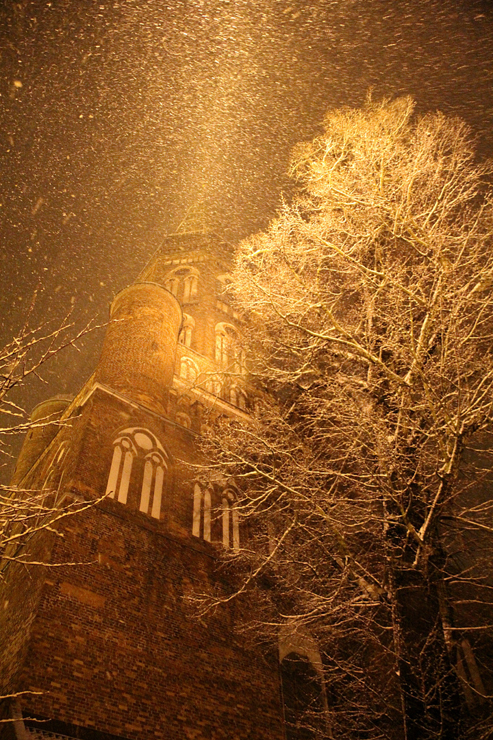 Domkirche bei Nacht im Schneefall