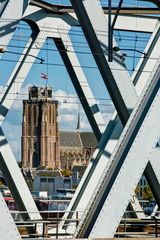Dordrecht - Railway Bridge over Oude Maas River - View on Grote Kerk