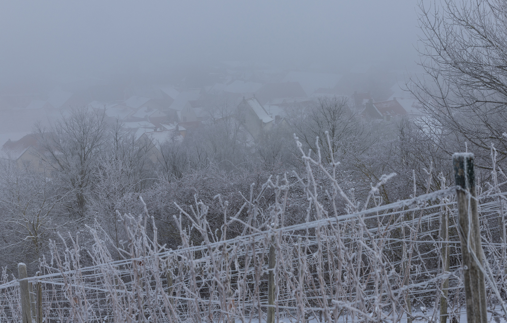 Dorf im Eisnebel