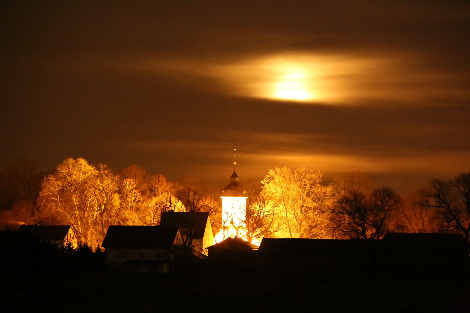 Dorf im Mondlicht