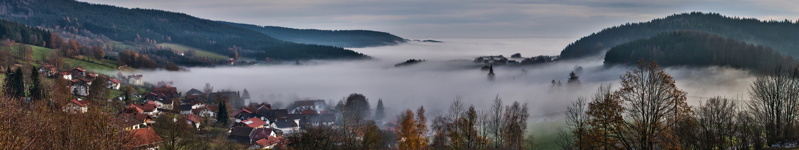 Dorf im Nebel