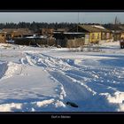 Dorf in Sibirien mit Bierflasche im Schnee