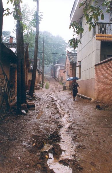 Dorfstrasse im Regen