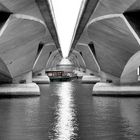 double bridge with green boat