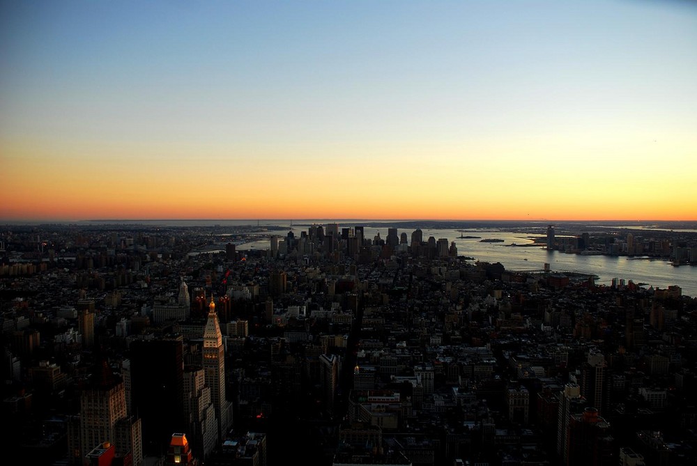 Downtown Manhattan bei Dämmerung