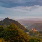 Drachenfels und Schloß Drachenburg in der Abendsonne