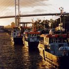 Dramatisches Licht bei den Tonnenlegern vor der Strelasundbrücke Stralsund