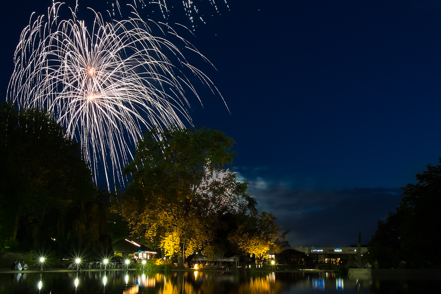 Drei betrachten Feuerwerk