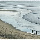 "Drei Freunde auf Strandwanderung" - Paar mit Hund beim Spaziergang am Strand von Sylt