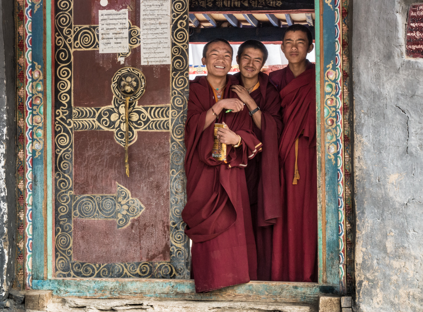 Drei junge Mönche, Choede Monastery, Tibet