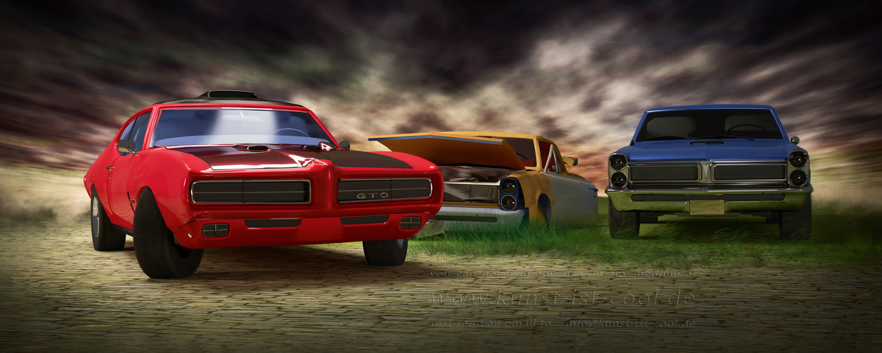 Drei Pontiac GTO im dramatischen Niemandsland 