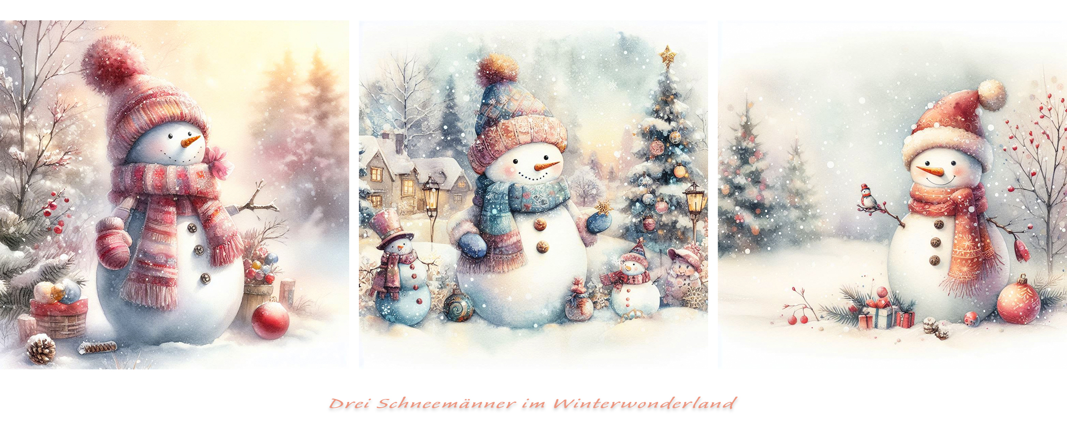 Drei Schneemänner im Winterwunderland