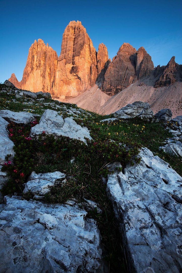 Drei Zinnen mit Alpenglühen