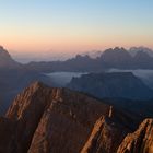 Drei Zinnen mit aufgehender Sonne vom Dürrenstein aus